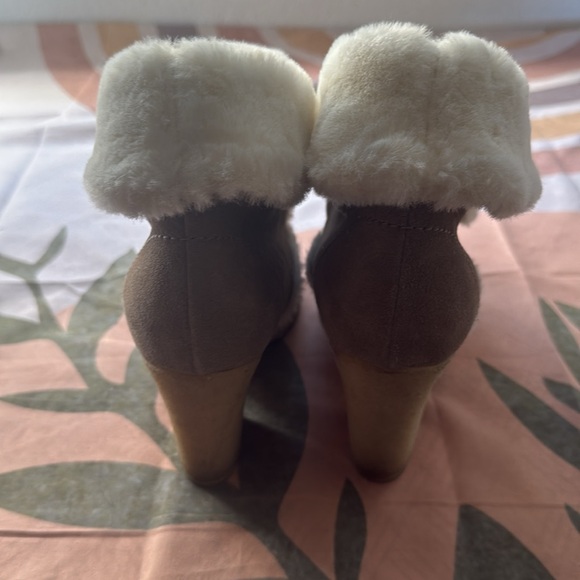 Prada Tan Suede Fur Lace Up Heeled Booties - Picture 4 of 12